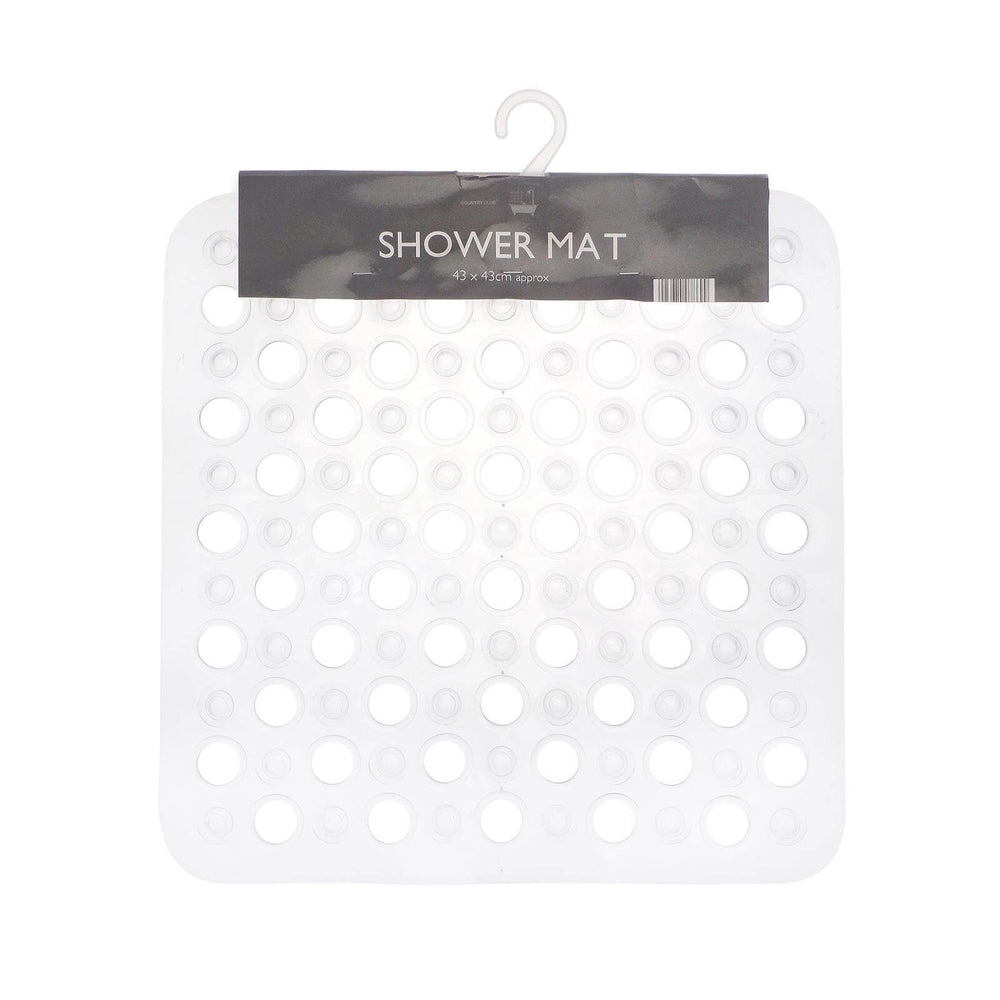 Shower Mat PVC Safety Suction Cups Retro Style Square 43cm Clear