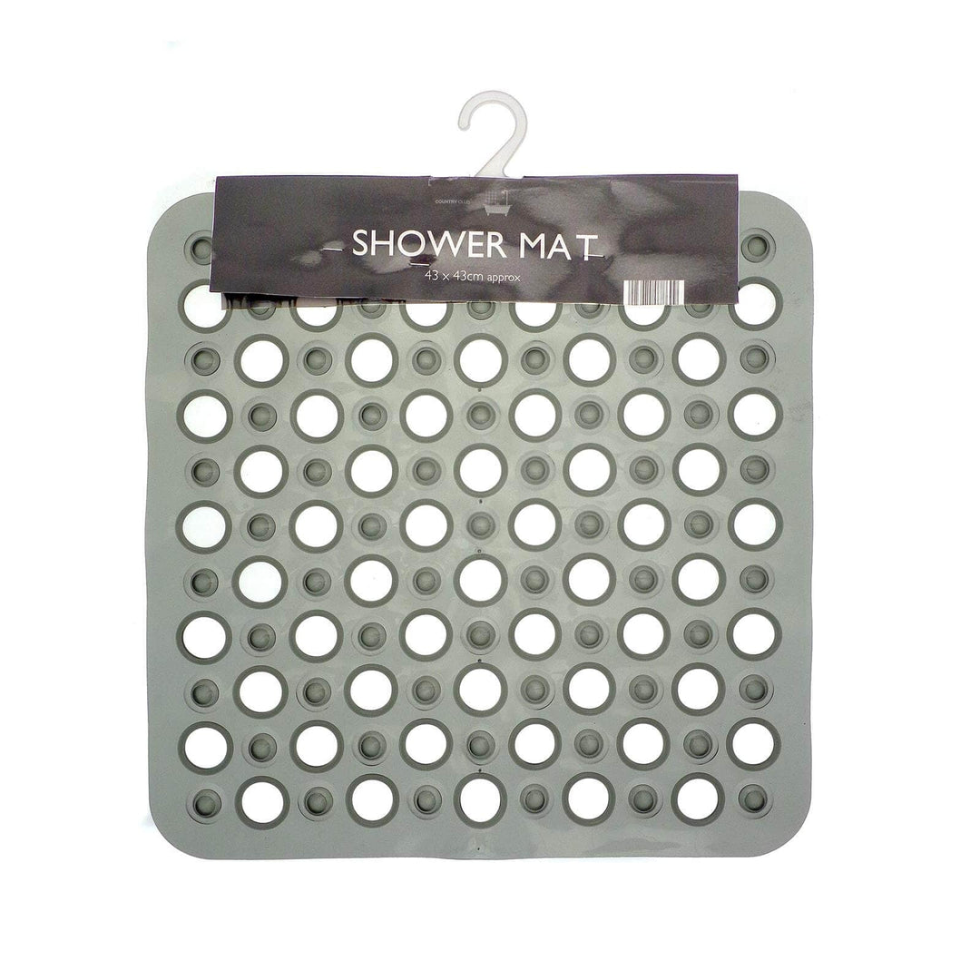 Shower Mat PVC Safety Suction Cups Retro Style Square 43cm Grey