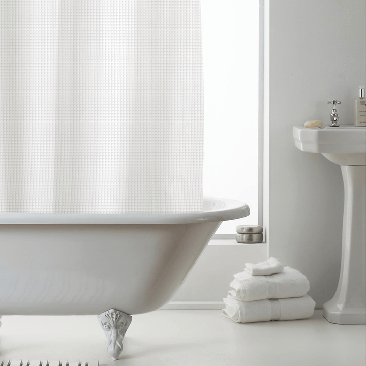 Waffle Design Shower Curtain With Rings & Liner 180 x 180cm White