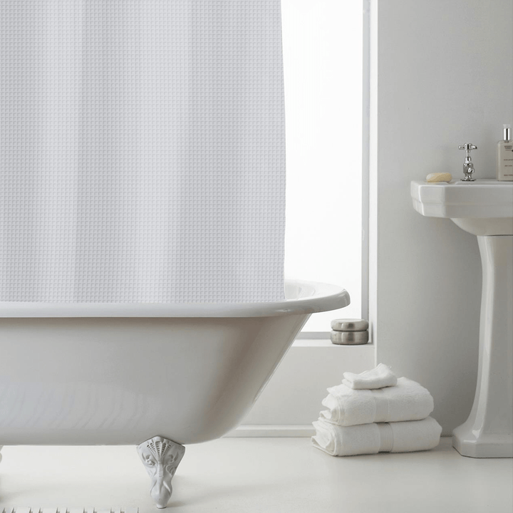 Waffle Design Shower Curtain With Rings & Liner 180 x 180cm Grey