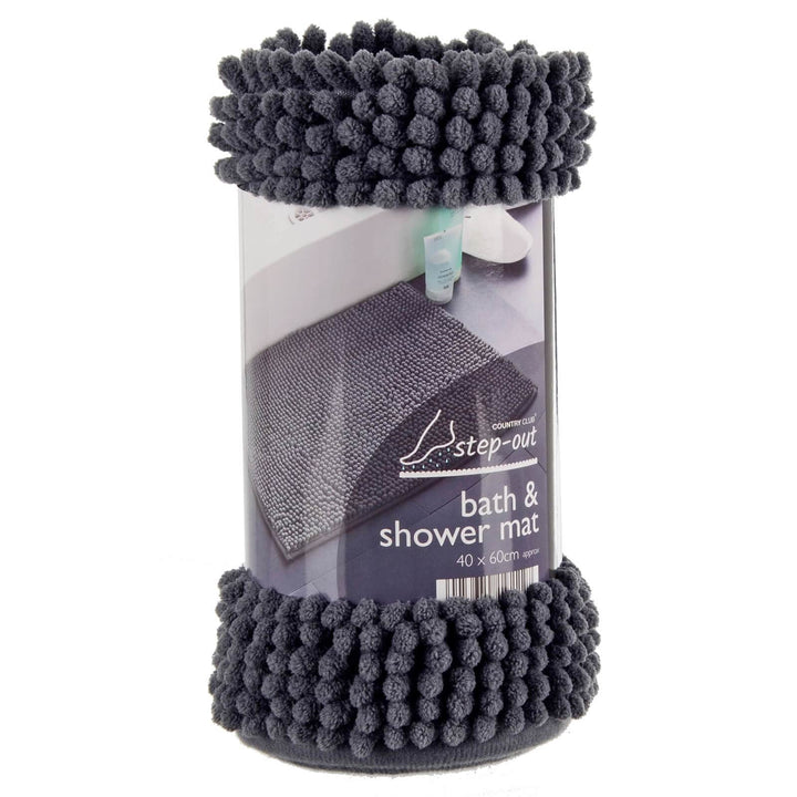 Step-Out Bath &amp; Shower Mat Shaggy Noodle Pile Fibre Non-Slip 40 x 60cm / Grey