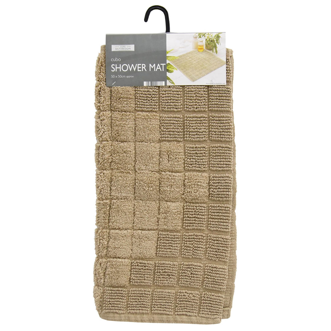 Cubo Shower Mat Thick Pile Absorbent 100% Cotton Square 50cm Natural