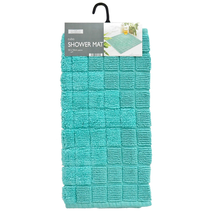 Cubo Shower Mat Thick Pile Absorbent 100% Cotton Square 50cm Teal