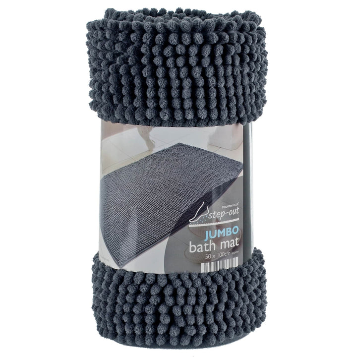 Step-Out Bath &amp; Shower Mat Shaggy Noodle Pile Fibre Non-Slip 50 x 100cm / Grey