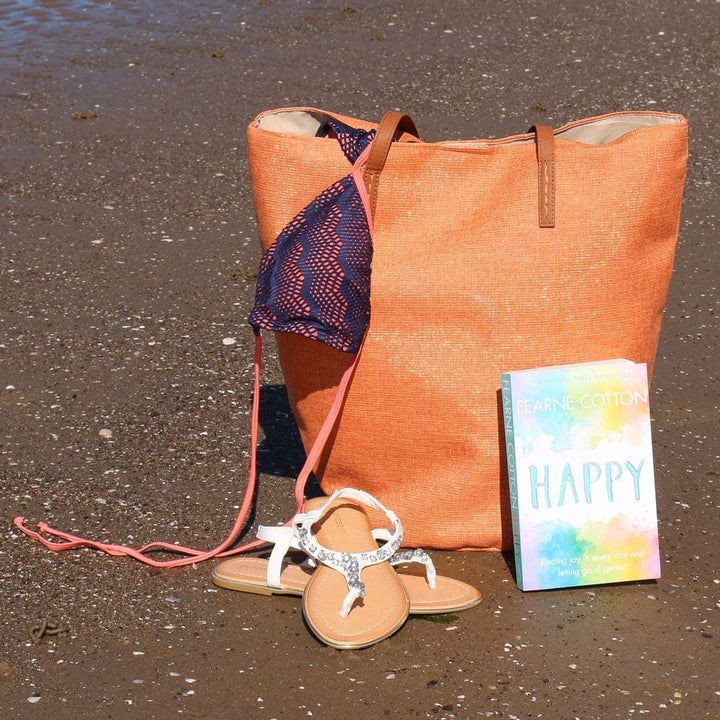 Womens Burnt Orange Sparkle Beach Shopping Tote Shoulder Bag