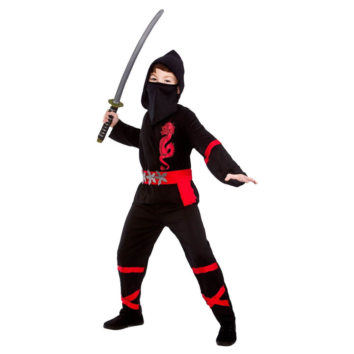 Kids Power Ninja Japanese Fighter Black Halloween Costume Red / S (3-4 years)