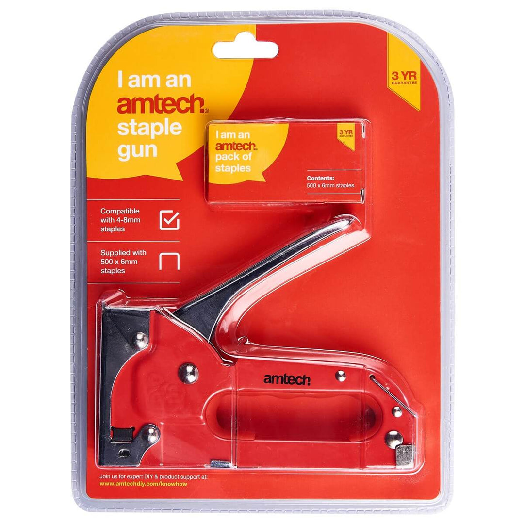 Amtech Red Staple Gun Fits 6-8mm Staples 500x6mm Included