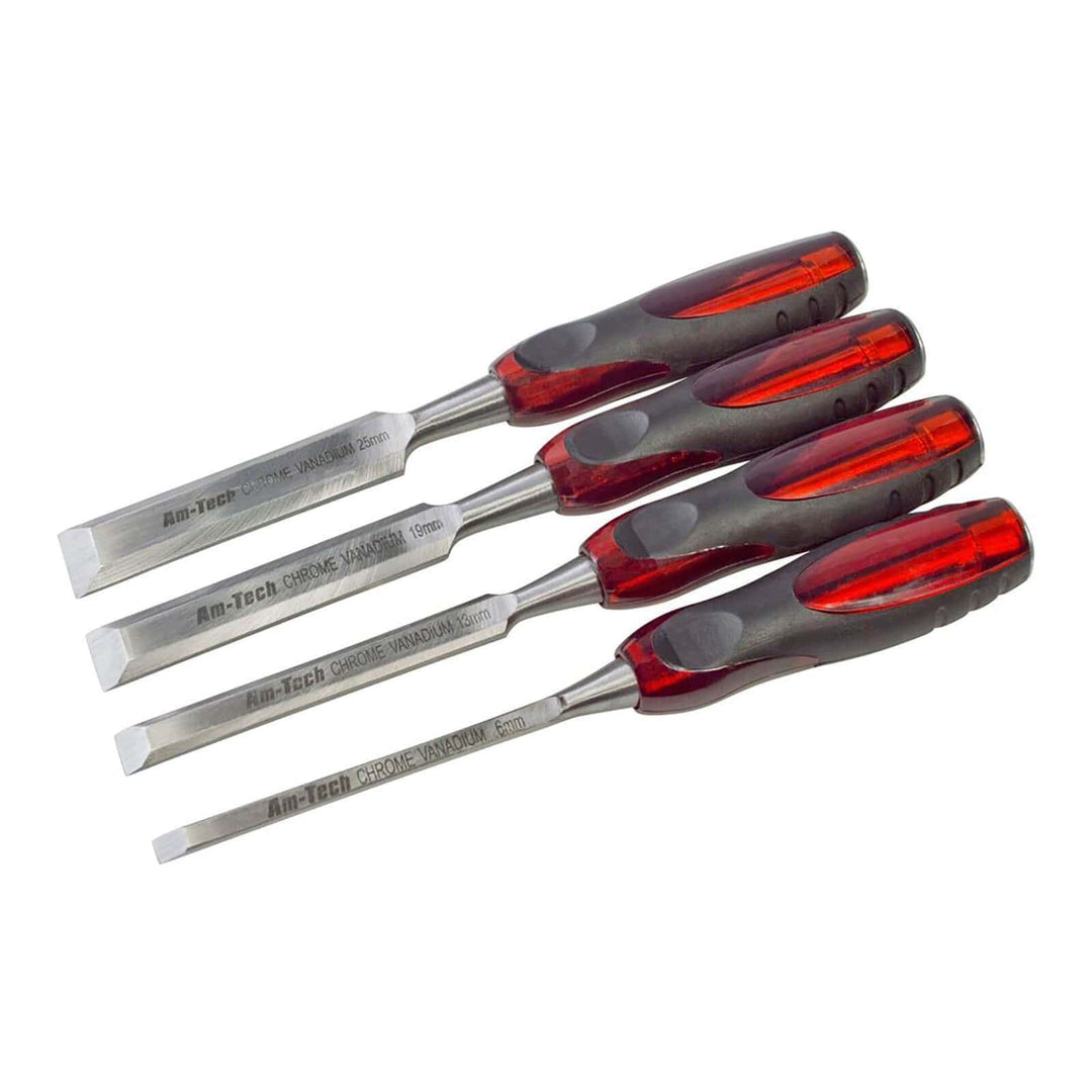 Amtech 4pc Wood Chisel Set Bevel Edge Chrome Vanadium Steel