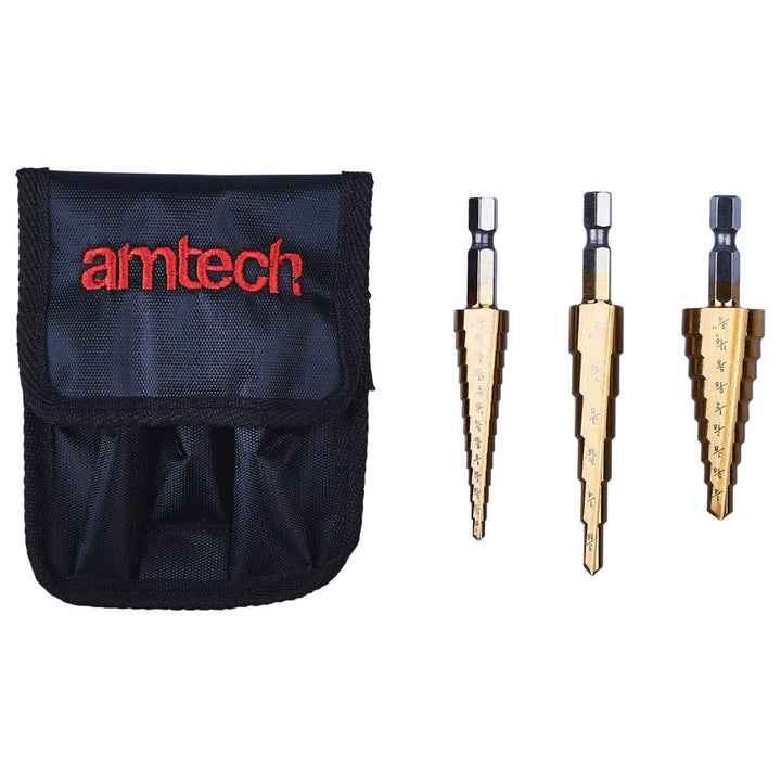 Amtech 3pc High Speed Steel Step Drill Bit Set Small Sizes