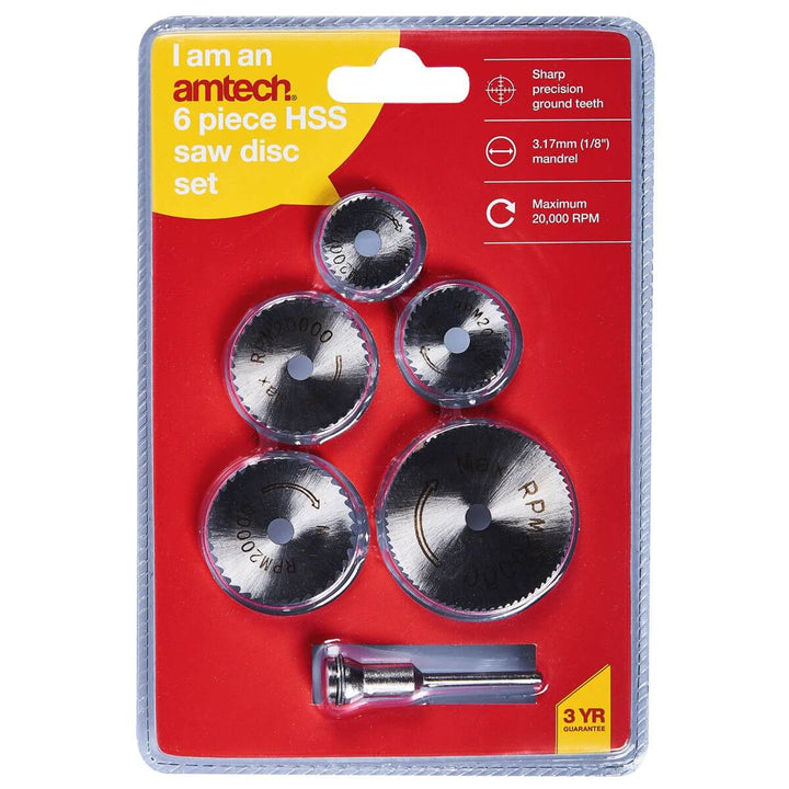 Amtech 6pc HSS Saw Disc Set 3.17mm1/8" Mandrel