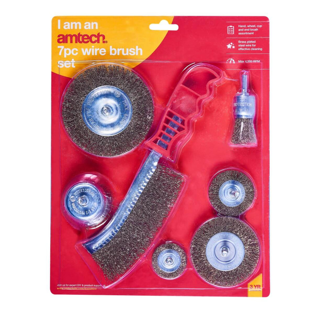 Amtech 7pc Brass Plated Steel Wire Brush Set Max 4,500 RPM