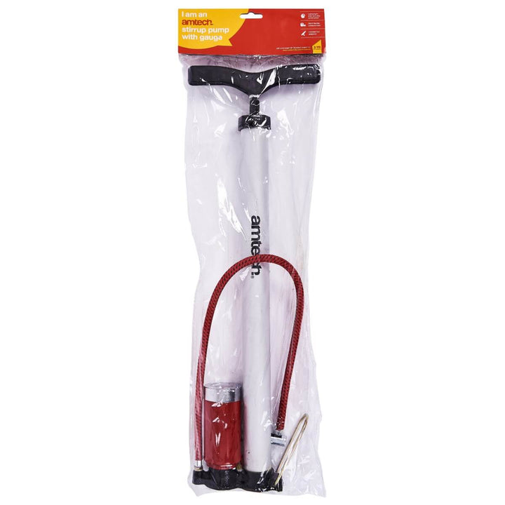 Amtech Stirrup Steel &amp; Alloy Hand Pump With Gauge