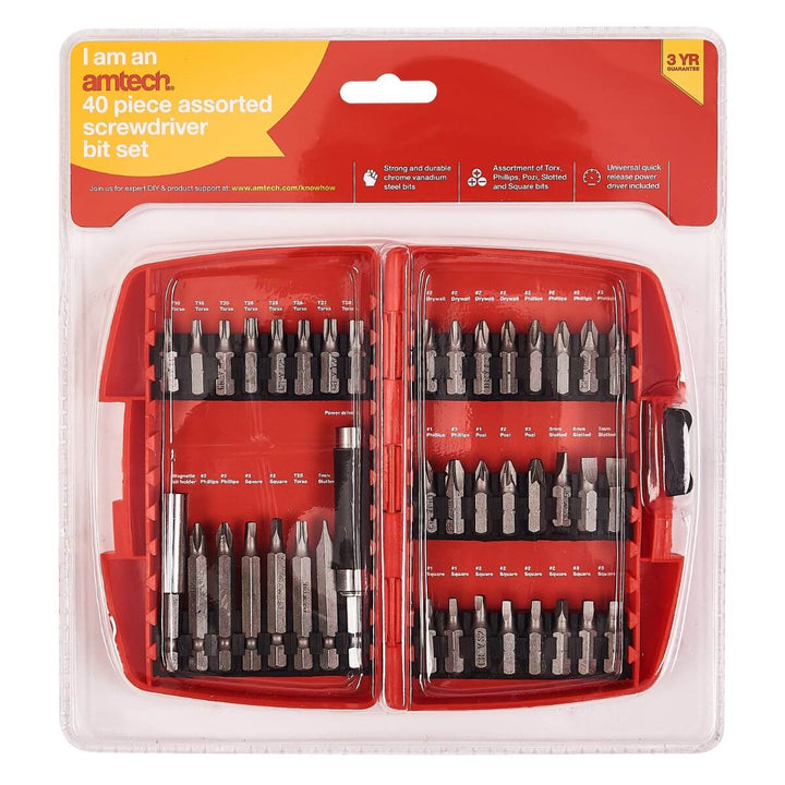 Amtech 40 Assorted Screwdriver Bit Set Chrome Vanadium Steel