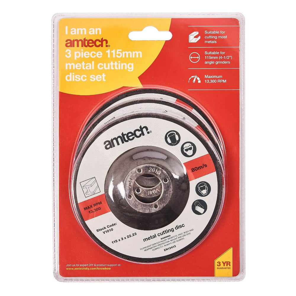 Amtech 3pc 115mm Metal Cutting Disc With Depressed Centre