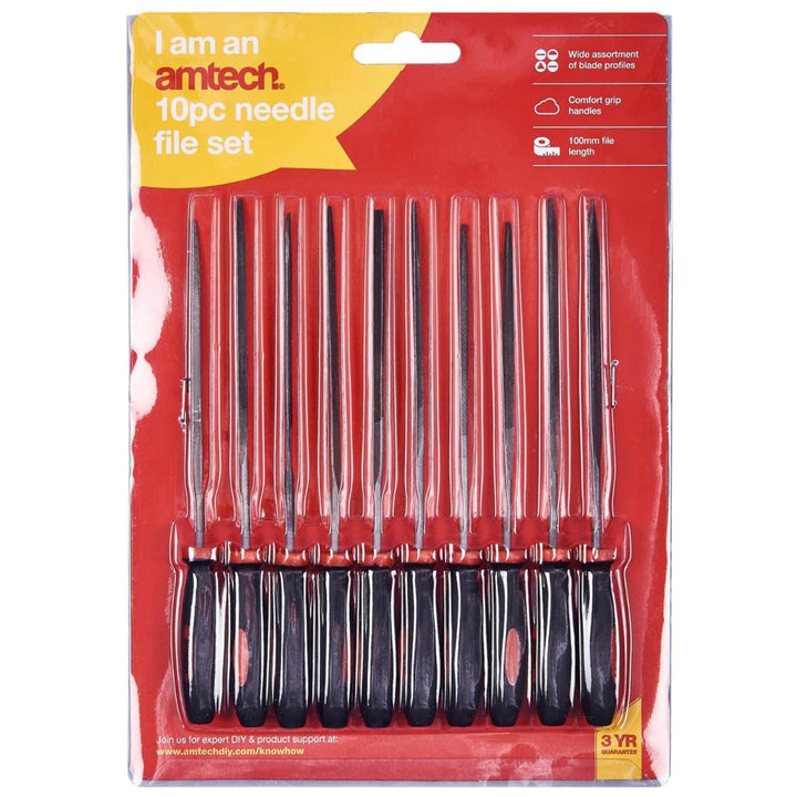 Amtech 10 Piece Needle File Set Plastic Handle