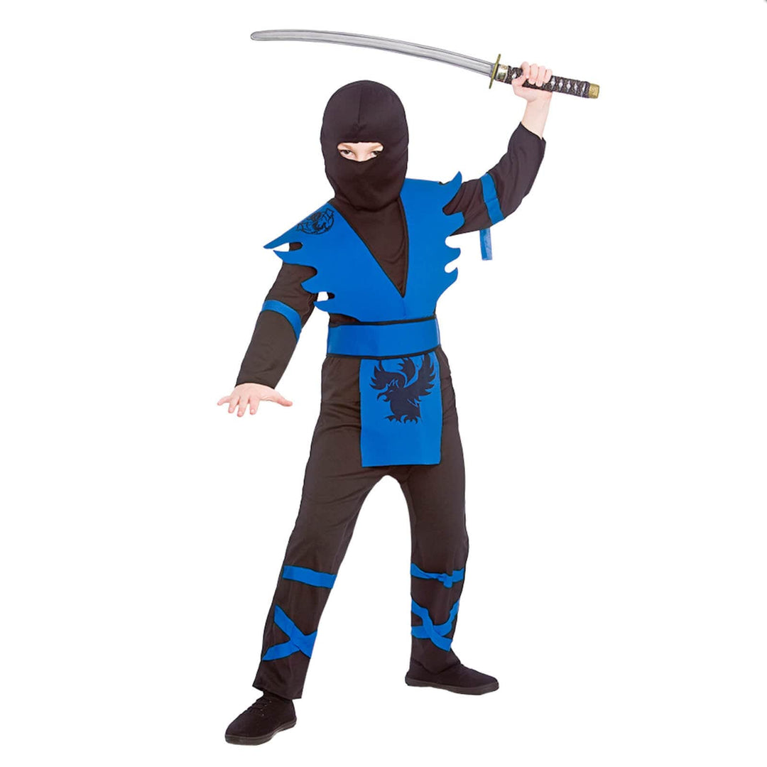 Boys Ninja Assassin Red Black Japanese Halloween Costume Blue / S (3-4 years)