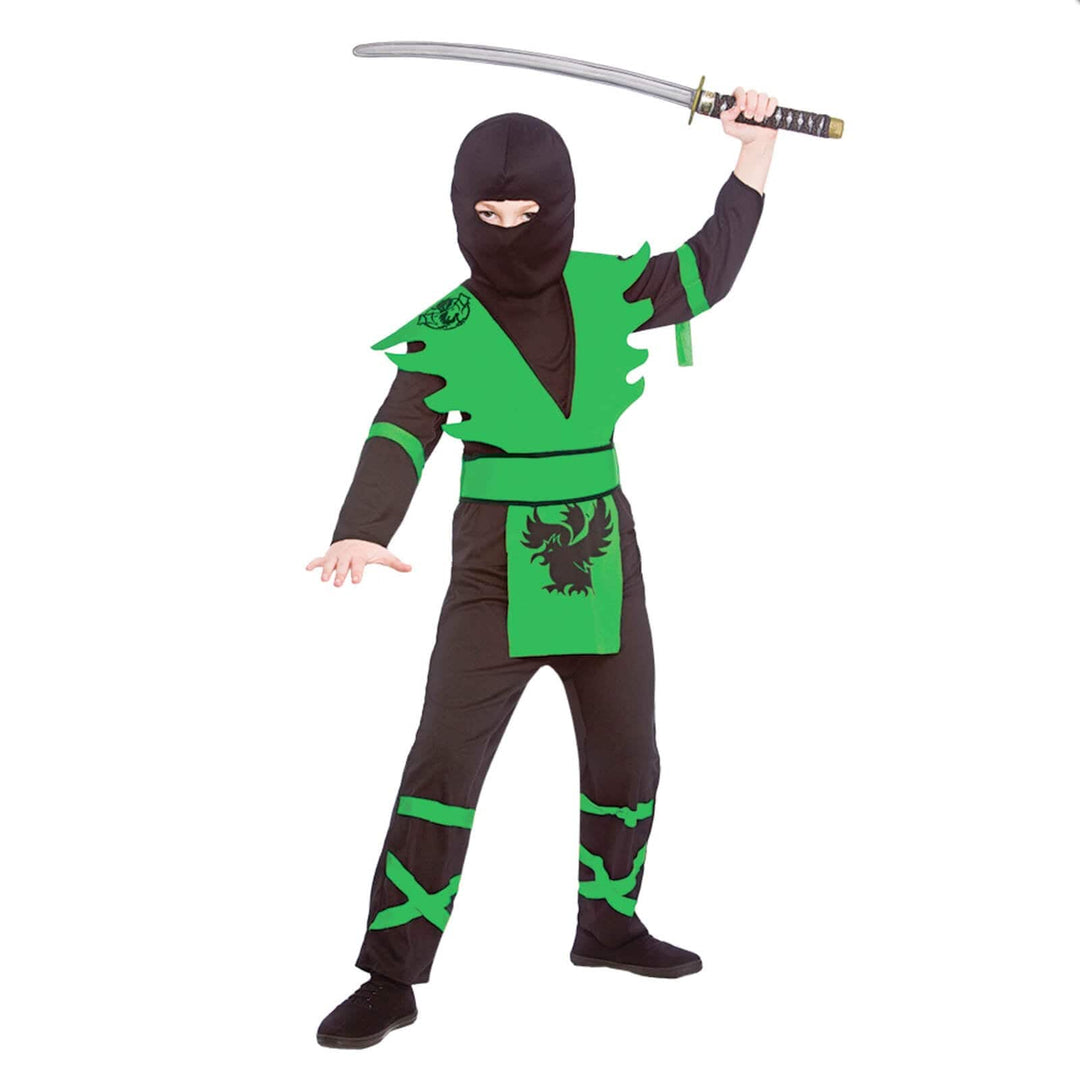 Boys Ninja Assassin Red Black Japanese Halloween Costume Green / S (3-4 years)