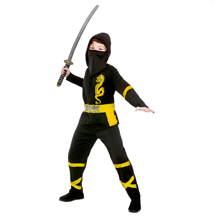 Kids Power Ninja Japanese Fighter Black Halloween Costume Yellow / S (3-4 years)