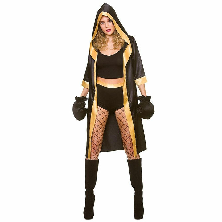 Knockout Boxer Fancy Dress Costume Womens Hooded Robe Gloves XS