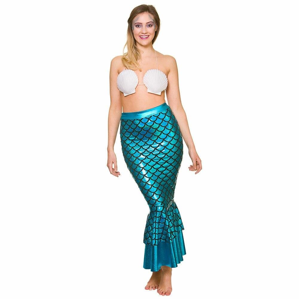 Long Blue Mermaid Skirt Fish Scales Tail Fancy Dress Costume XS