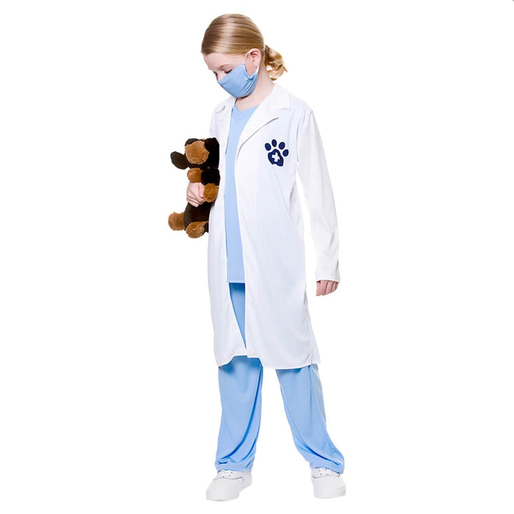 Animal Loving Vet Kids Costume White Coat Blue Scrubs Mask