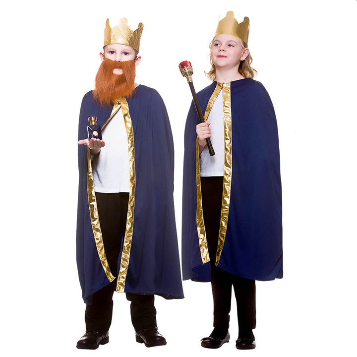 Childs King Queen Robe &amp; Crown Set Gold Trim Fancy Dress 85cm