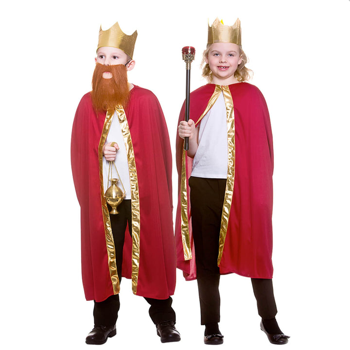 Childs King Queen Robe &amp; Crown Set Gold Trim Fancy Dress 85cm