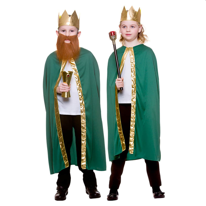 Childs King Queen Robe & Crown Set Gold Trim Fancy Dress 85cm