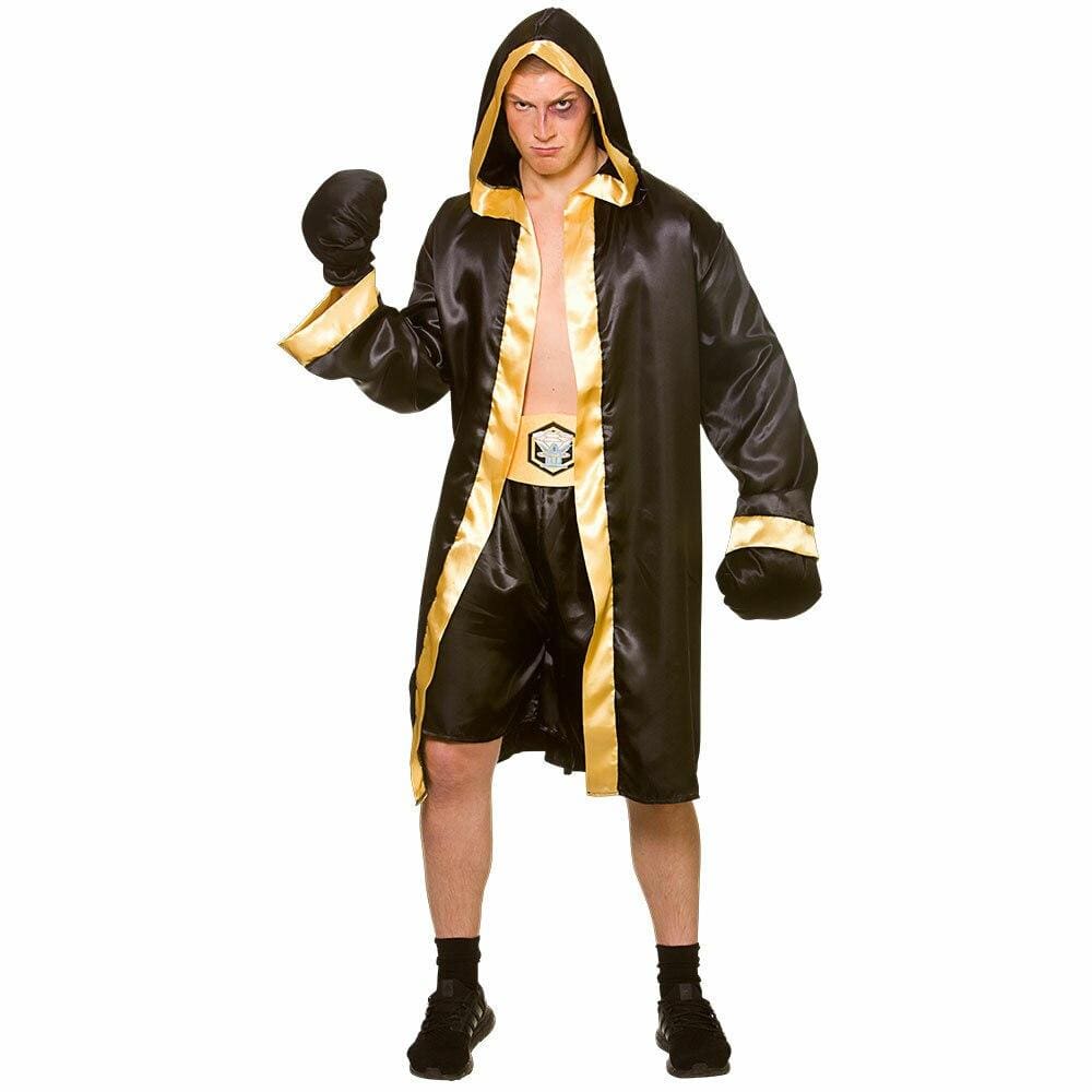 Champion Boxer Mens Fancy Dress Costume Hooded Robe Gloves One Size