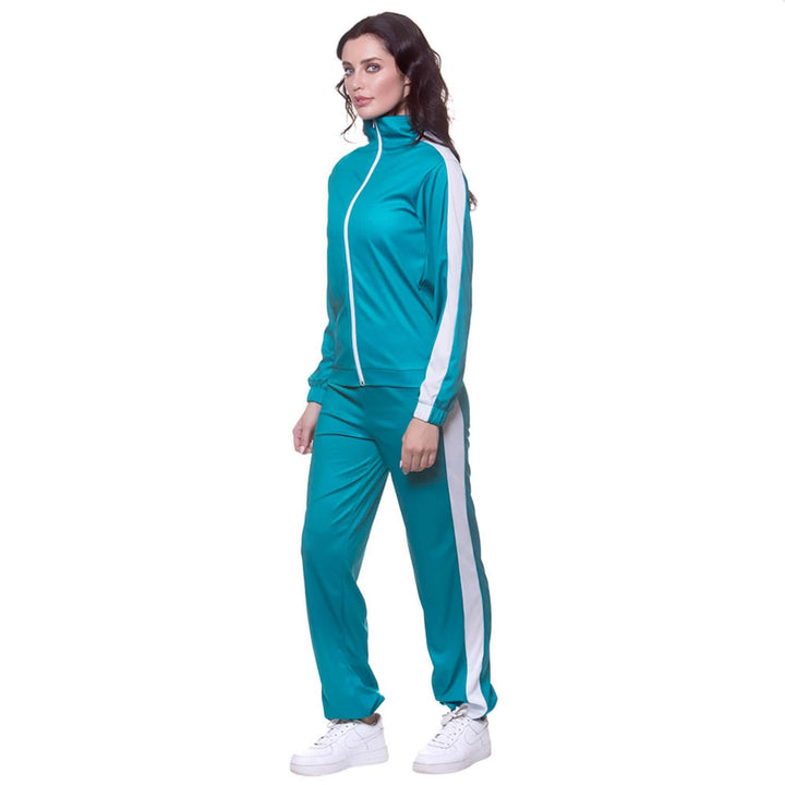 Adults Teal Tracksuit White Stripe Jogging Fancy Dress Costume