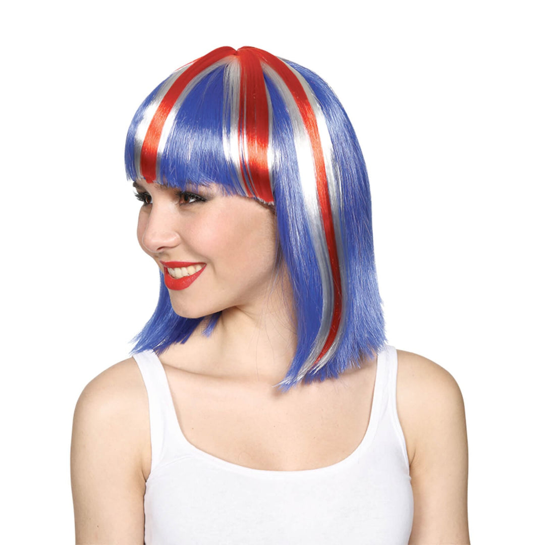 Adults GB Short Wig With Fringe Union Jack Team Royal Fancy Dress