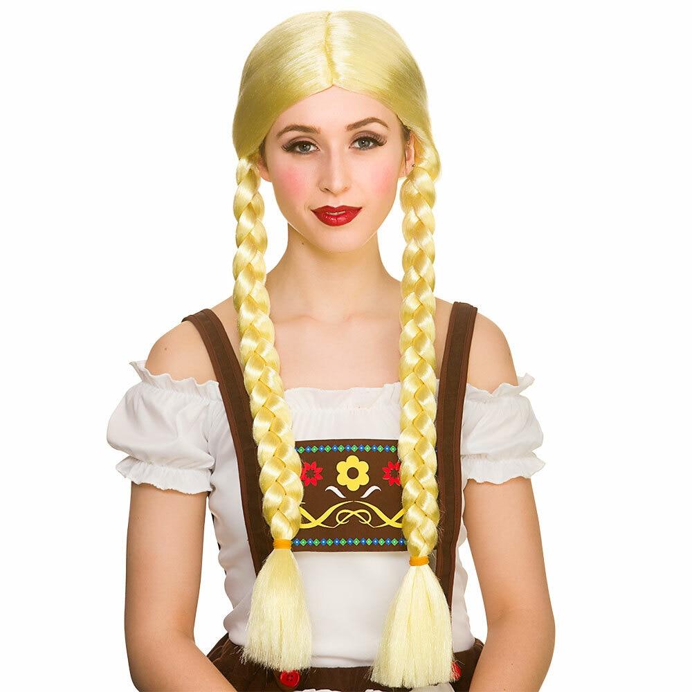 Oktoberfest Beer Girl Wig Long Blonde Braids Fancy Dress