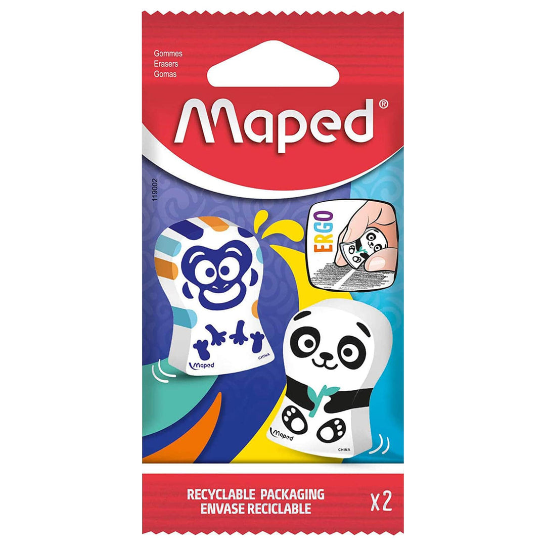 Pack of 2 Maped Ergo Fun Animal Erasers Novelty School Play