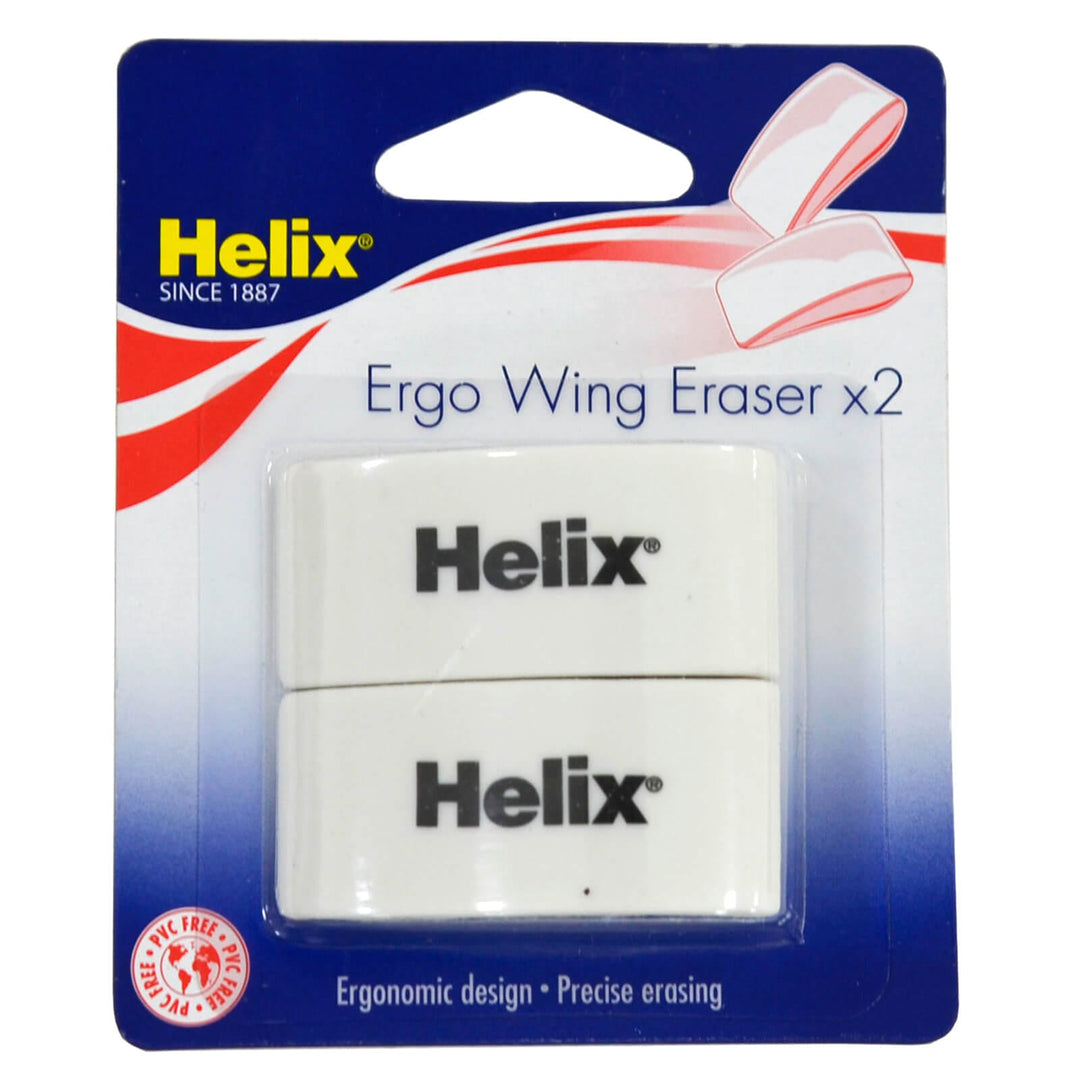 Pack of 2 Helix Ergo Wing Eraser White Comfortable Precise