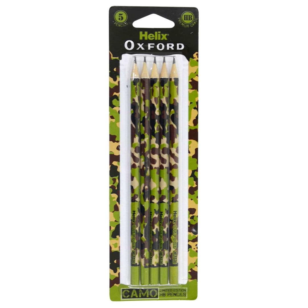 Camo Limited Edition Stationery Helix Oxford Green Pink Pattern 5 x HB Pencils / Green