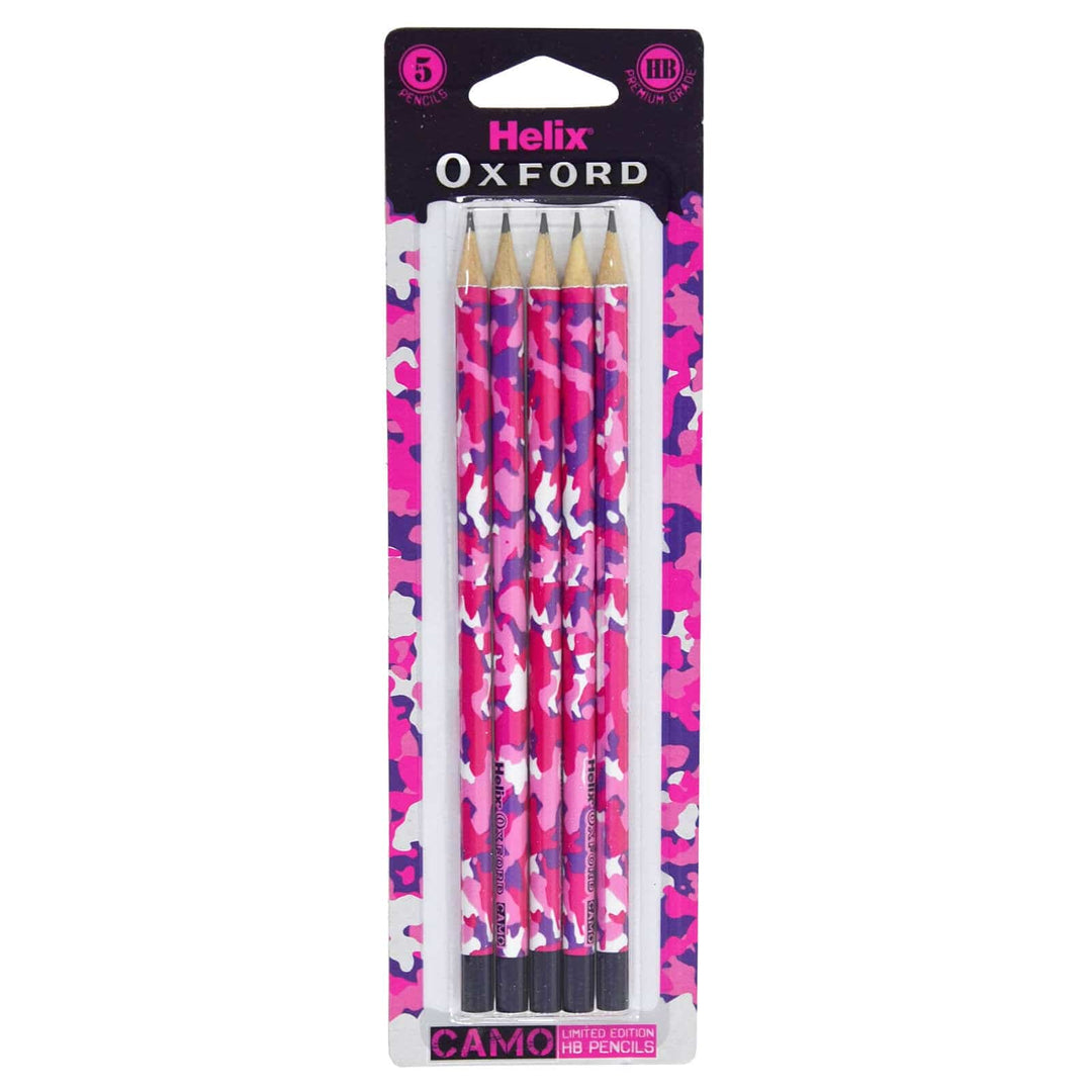 Camo Limited Edition Stationery Helix Oxford Green Pink Pattern 5 x HB Pencils / Pink