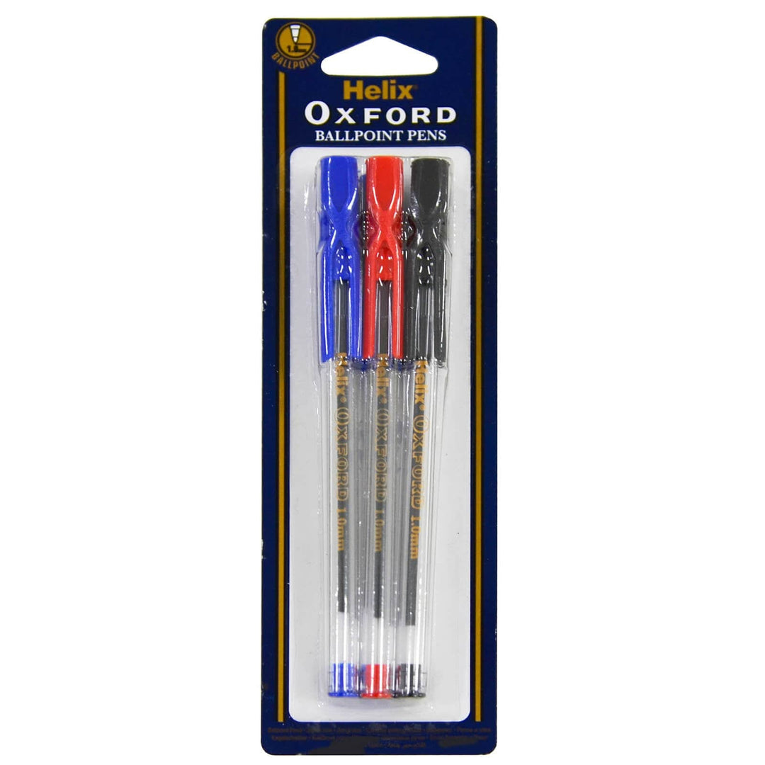 Pack of 6 Helix Oxford Ballpoint Pens Blue Red Black 1mm Tip