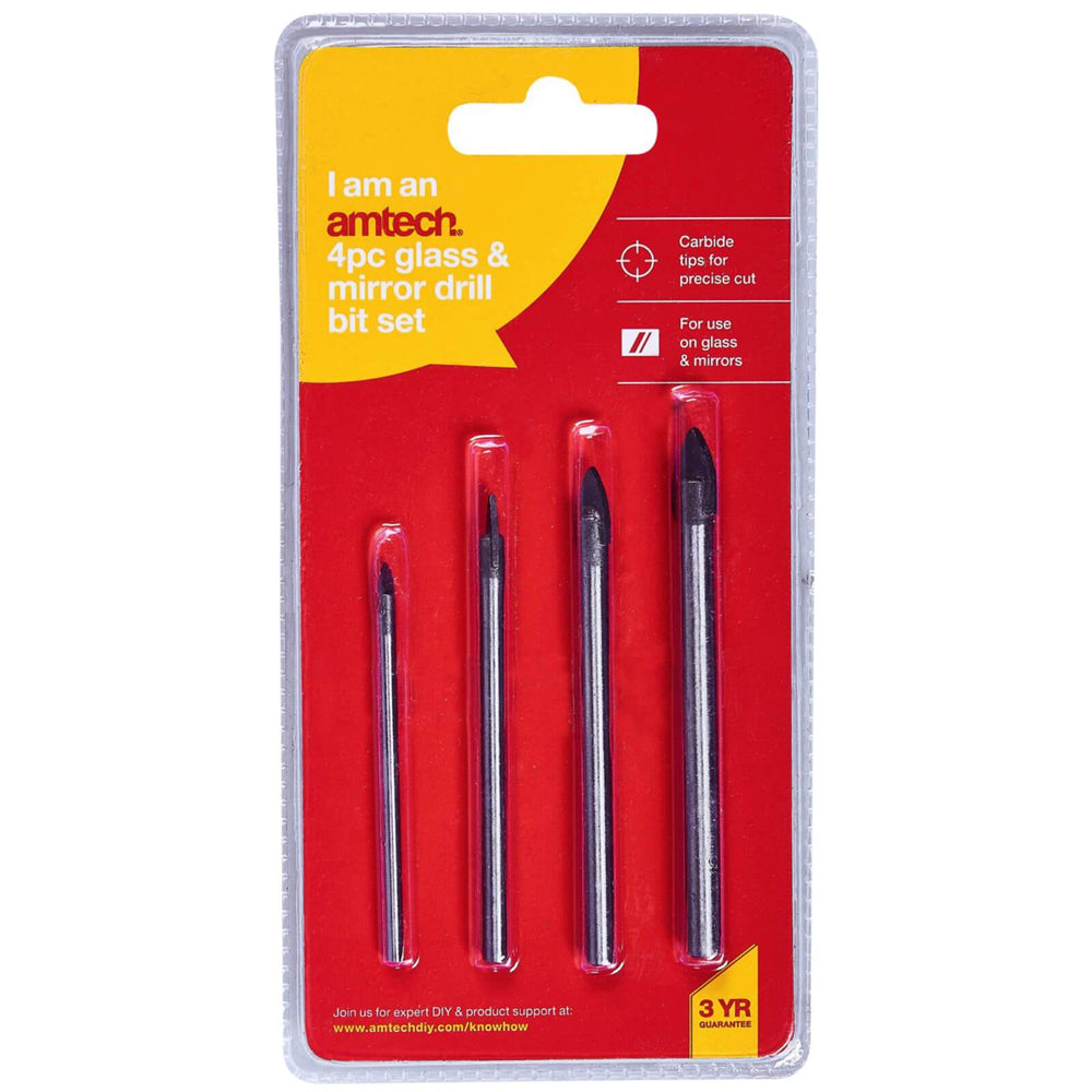 Amtech 4 Piece Glass & Mirror Drill Bit Set 3-8mm