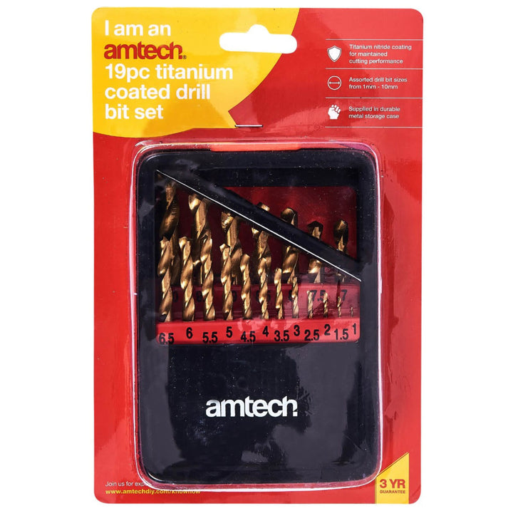 Amtech 19 Piece Titanium Coated Drill Bit Set