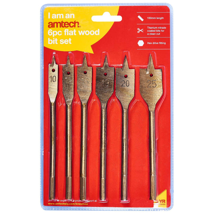 Amtech Titanium 6 Piece Flat Wood Drill Bit Set