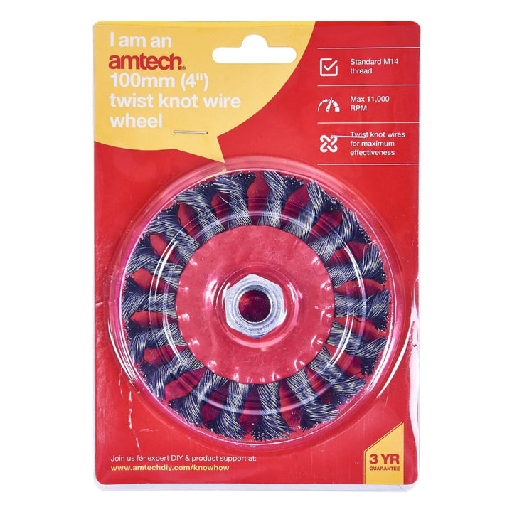 Amtech 100mm Twist Knot Wire Wheel M14 Thread