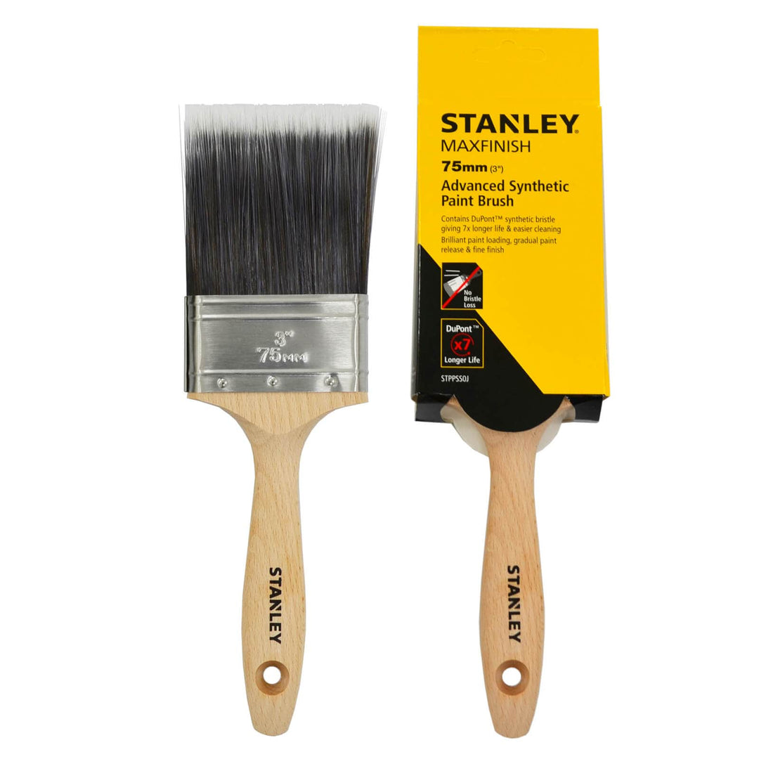 Stanley Max Finish Paint Brush Synthetic Bristles Wood Handle