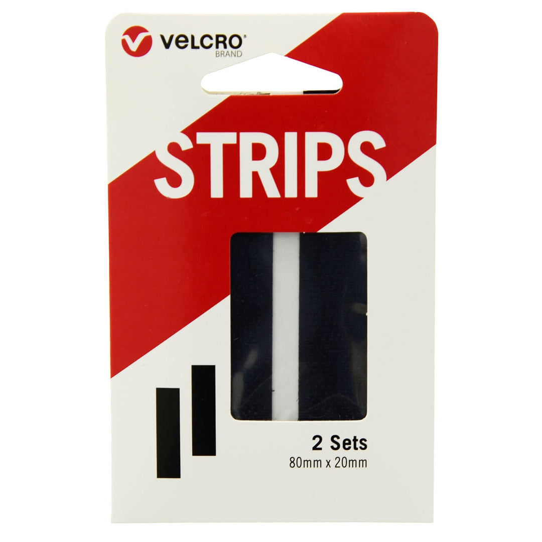 VELCRO® Brand Strips 80mm x 20mm Black 2 Sets Self Adhesive