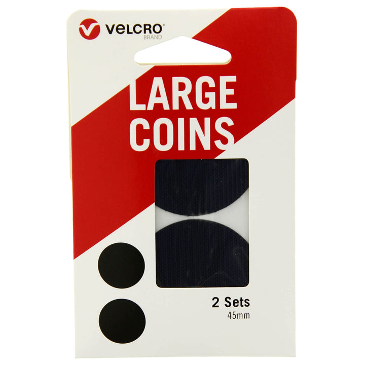 VELCRO® Brand Large Coins 45mm Black 2 Sets Self Adhesive Pads