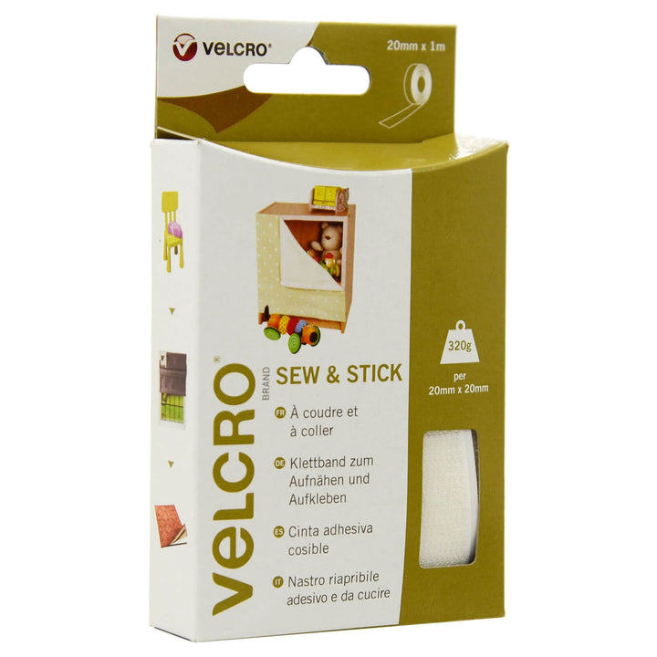 VELCRO® Brand Sew &amp; Stick Tape 20mm x 1m Rolls Cut To Size White