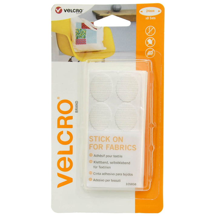 VELCRO® Stick On for Fabrics 24mm Ovals 8 Sets Washable