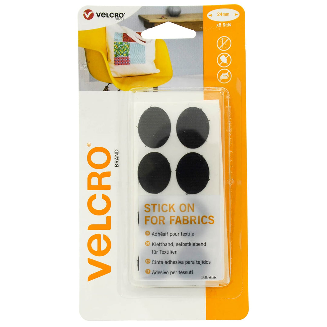 VELCRO® Stick On for Fabrics 24mm Ovals 8 Sets Washable