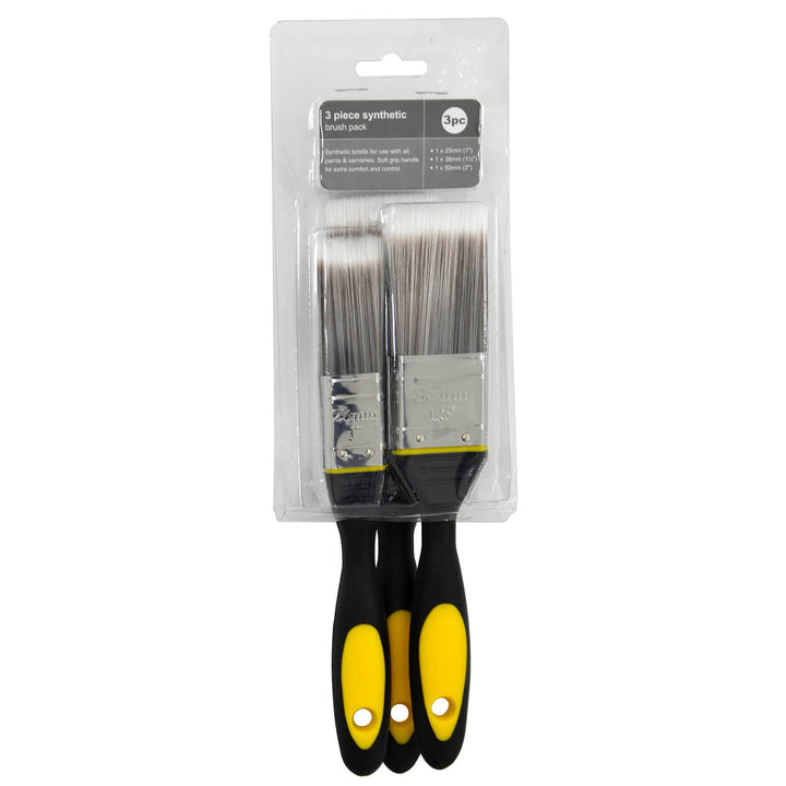 3 Piece Paint Brush Set Synthetic Bristles Soft Grip Handles