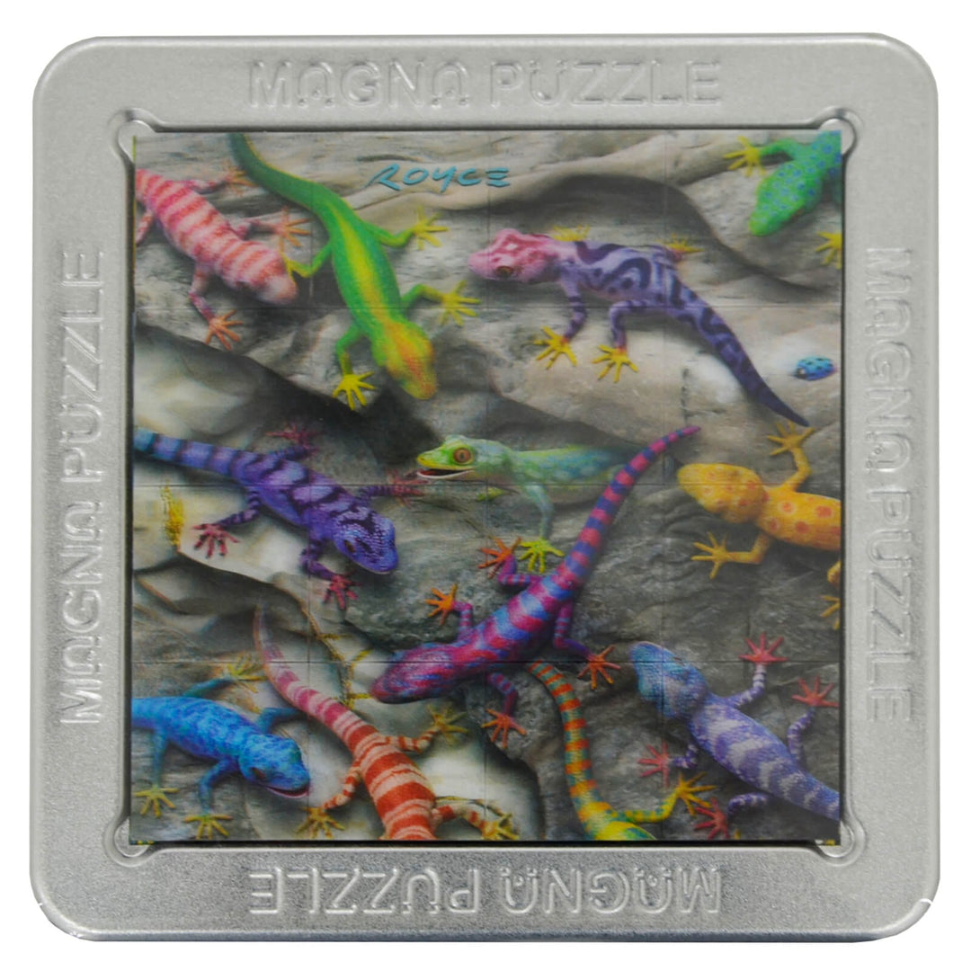 3D Picture Magna Puzzle Square Magnetic Tiles 16 Piece Tin 15cm Geckos