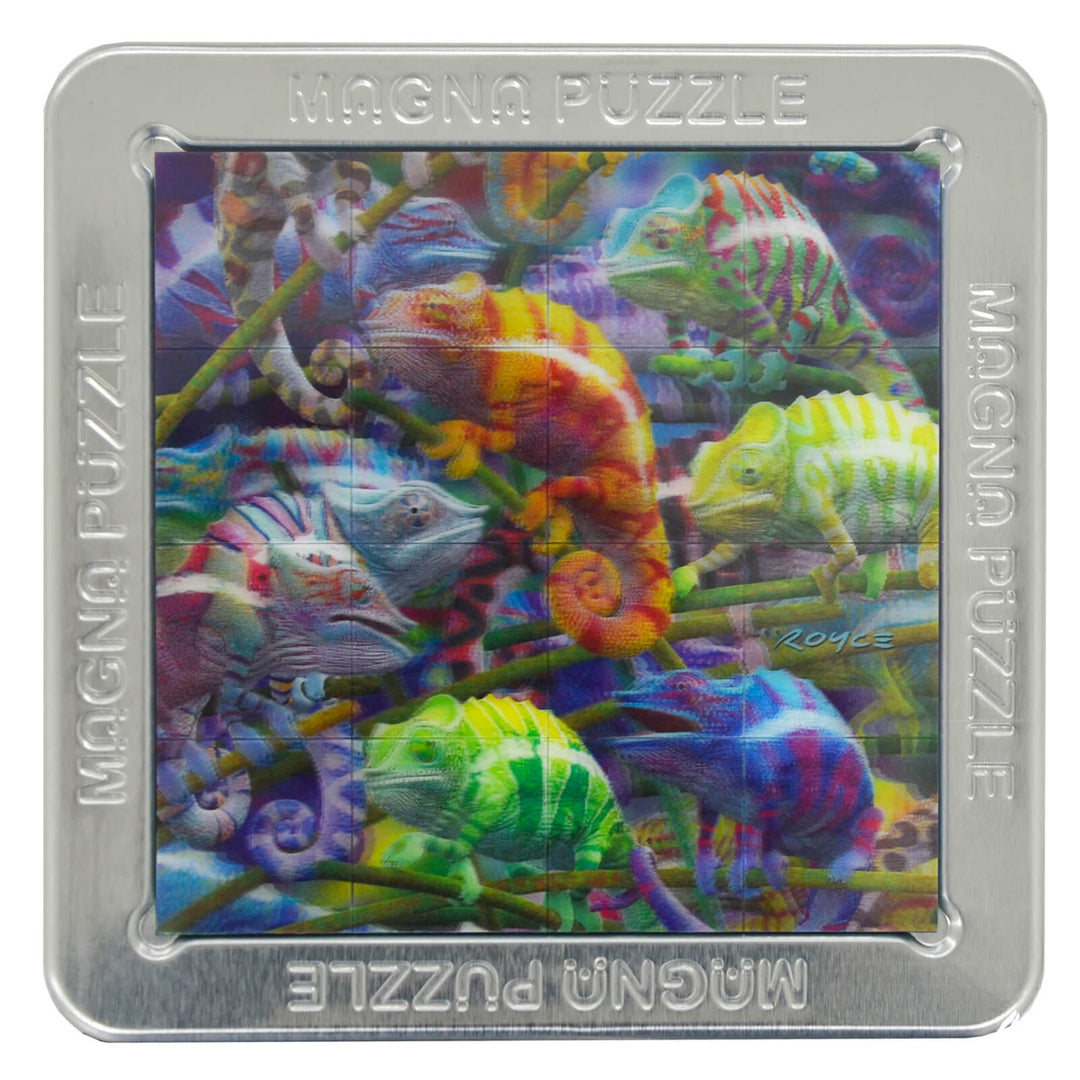 3D Picture Magna Puzzle Square Magnetic Tiles 16 Piece Tin 15cm Chameleons